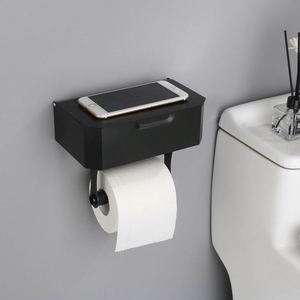 Porte-papier toilette WEKIS en acier inoxydable noir avec étagère et support pour téléphone pour cuisine et salle de sport - Design moderne - Product Image 4