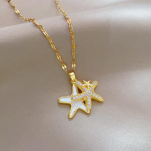 Concha blanca de doble capa estrella de mar moda nuevo acero inoxidable chapado en oro circón colgante <span class=keywords><strong>collar</strong></span> joyería Unisex - Product Image 1