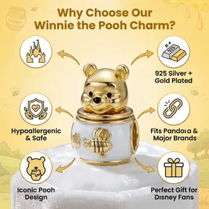 Gioielli per Bambini DSN, Charm Cartoon con Zirconi, Placcato Oro 18K, Argento S925, Bracciale e Collana Winnie <span class=keywords><strong>Pooh</strong></span> con Pottino di Miele, Regalo - Product Image 2