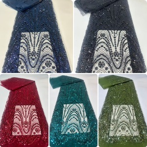 Nouveau Tissu <span class=keywords><strong>en</strong></span> Dentelle Africaine avec Perles et Paillettes, 5 Yards, Haute Qualité, 100% Polyester, Matière pour Robe, Dentelle Perle de Luxe - Product Image 4