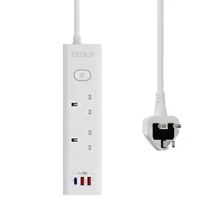 Surge protection 2 Way 2 outlets 2A 1C UK Socket Power Strip with Switch