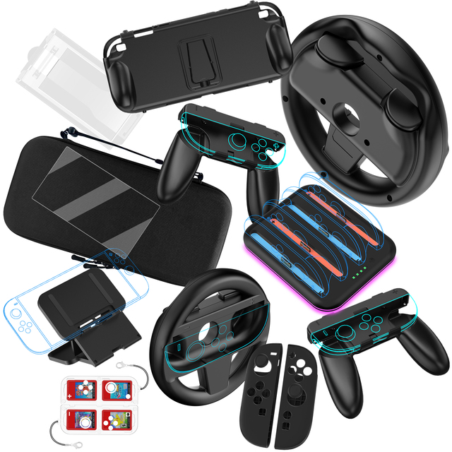 JYS 15 in 1 Accessory Bundle for Switch 2 Protective Case Charger Playstand Grips