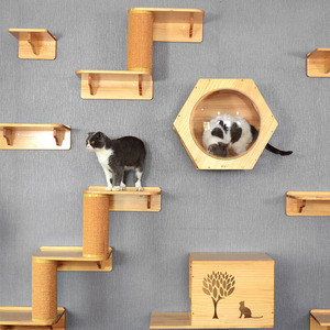 Cat Climbing Frame Wall Mounted Nest Solid Wood DIY Platform Springboard Pole Pet Drill Luxury Toys Big Wood Sisal Cat Tree