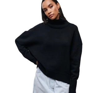 Manifattura stile personalizzato o Logo ODM vendita calda tinta unita temperamento a collo alto Pullover da donna maglioni eleganti Oversize - Product Image 3