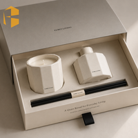 Coffret Cadeau FUBEI LIVING : Bougie Parfumée en Céramique Décaagonale Mate et Diffuseur à Bâtonnets – Logo Personnalisé, Aromathérapie, Parfum d'Ambiance pour la Maison