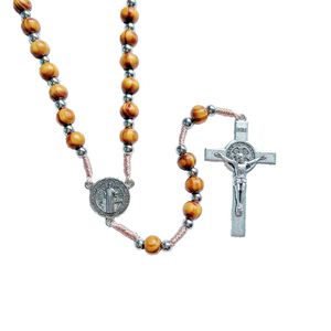 Rosario Religioso de Madera con Cuentas, Cruz Católica, Cuentas de Oración, Colgante de Jesús y San Benito - Product Image 5