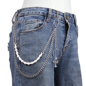 yueliCross Double Layer Trouser <b>Chain</b> Tibetan Silver Punk Waist <b>Chain</b> For <b>Men</b> Hip Hop Fashion Daily Wear - Product Image 1