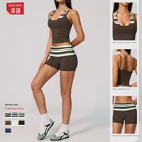 Setelan Yoga Olahraga Wanita Model Halterneck 2-Piece, Mengecilkan Pinggang, Mengontrol Perut, Mengangkat Bokong, Cepat Kering