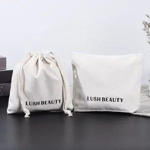 MOQ 1pc 100% cotton Blush Pink Canvas Makeup Pouch Eco Natural Cotton Canvas Cosmetic Pouch Bag With Zipper