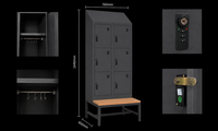 Banc casier en acier à toit incliné, armoire de vestiaire métallique avec banc intégré, pour salle de sport, usine, école, zone de vestiaire