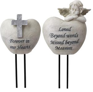 Vases de décorations de <span class=keywords><strong>cimetière</strong></span> d'ange et de croix acceptables personnalisés <span class=keywords><strong>pour</strong></span> tombe; Lot de 2 jardinières commémoratives de <span class=keywords><strong>cimetière</strong></span> avec pieu amovible - Product Image 1