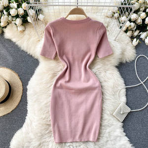 Manica corta o-collo abito tubino solido estate semplice lavoro a <span class=keywords><strong>maglia</strong></span> a vita alta Mini abito donna abiti <span class=keywords><strong>eleganti</strong></span> <span class=keywords><strong>vestiti</strong></span> donna - Product Image 4