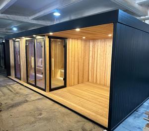 Sauna compact moderne en cèdre rouge pour intérieur avec poêle à bois et verre, capacité 4 personnes, sauna compact en cèdre pour extérieur avec poêle à bois - Product Image 2