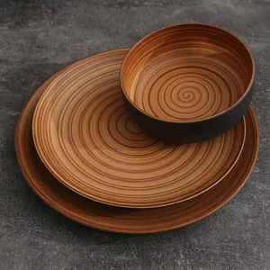 WEIYE NEW Porcelain Matte Dish Bowl Plate Household Hotel Supplies Wood Feature Ceramic Dinnerware Set With Gift Box