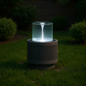 Fuente de Agua para Exteriores Redonda de Cemento Negro Acanalado 20x20x19.5 con Función de Cambio de Color de Luz - Product Image 2