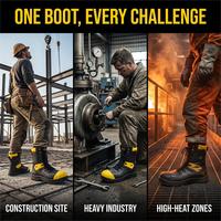 Chaussures de sécurité industrielles montantes en cuir noir et jaune, personnalisées OEM, à lacets, antidérapantes, avec embout en acier et résistantes à la perforation