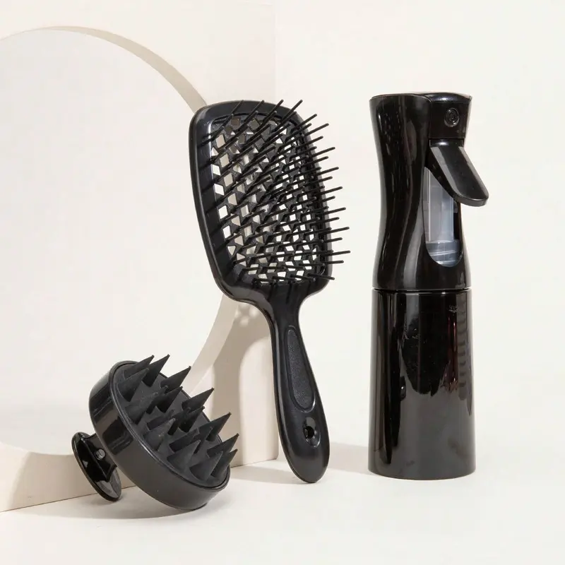 2024 yeni geldi örgü saç Detangling fırça sprey şişe silikon saç düzleştirici fırça tarak seti