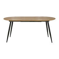 Table de salle à manger ovale extensible en bois avec pieds en métal noir, style classique moderne minimaliste, pour salon et cuisine