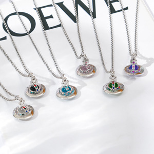 Collana con Ciondolo a Forma di Saturno e Stella in Zircone, Gioielli in Metallo per Uomo e Donna - Product Image 1