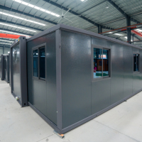 Maison conteneur extensible grise de 20 pieds, vidéo, double aile, étanche, préfabriquée, pour bureau de chantier et stockage