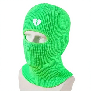 GENERSA SPORTS Green Knit Balaclava Face Mask Broken Heart Design Unisex Adult Size 56-58CM Y2K Style Outdoor Wear 100% - Product Image 1