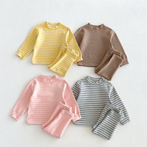2043 가을 신상 유아 여아 스트라이프 파자마 아동 유니섹스 남아 2피스 의류 세트 도매 - Product Image 6