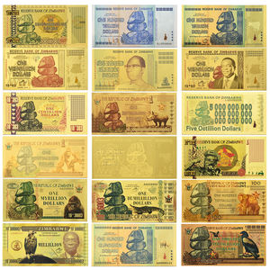 19 billets de banque en feuille d'or plaquée <span class=keywords><strong>Zimbabwe</strong></span> de 100 Trillion Yottalillion Dollars avec UV et filigrane – Cadeaux de fin d'année - Product Image 2