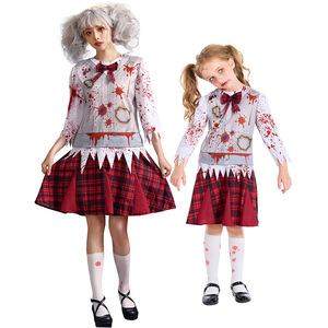 Disfraz de zombi de Halloween para niña adulta, manchados de <span class=keywords><strong>sangre</strong></span> a cuadros rojos uniforme escolar, fiesta de terror, Cosplay, vestidos de actuación - Product Image 1