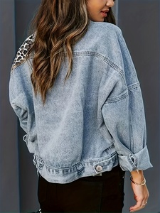Veste en jean léopard grande taille Y2K pour femme, col boutonné, simple boutonnage, manteau en jean décontracté pour la rue - Product Image 4