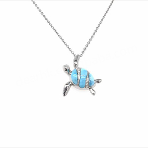 Venta Directa de Fábrica, Colgante de Larimar Azul Pulido, Chapado en Rodio Plateado, Gema Natural, Regalo - Product Image 2