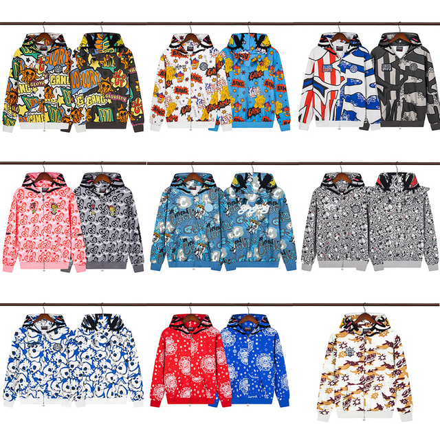 Hip Hop Trendy Street Wear Men's Hoodies Graffiti Designer Clothes Graphic Embroidered Cotton Glo Gang Zip up Hoodies for Men
