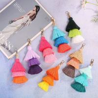 Porte-clés en métal bohème fait main Style plage fil de coton à trois couches avec glands colorés sac à bijoux suspendu pour clés