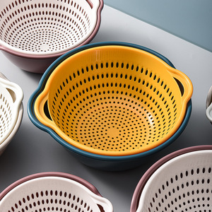 Double Layer Plastic Drain Basket Kitchen Vegetable Washing Basket Fruit Storage Colander PP Material Hand Wash Only - Product Image 4