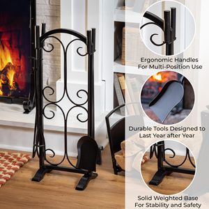 Ensemble <span class=keywords><strong>de</strong></span> 5 outils <span class=keywords><strong>de</strong></span> cheminée en fer forgé <span class=keywords><strong>de</strong></span> 30 pouces avec support, pioche, pelle, brosse, pince à <span class=keywords><strong>bois</strong></span> <span class=keywords><strong>pour</strong></span> foyer intérieur/extérieur - Product Image 2