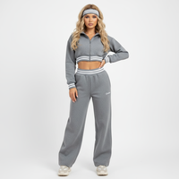 Ensemble de survêtement court pour femme, veste zippée intégrale à taille côtelée rayée et pantalon de survêtement large, gris chiné, 2 pièces, vente en gros