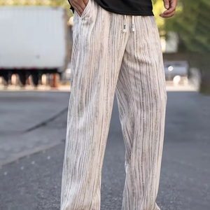 Pantalones de pana a rayas informales para hombre, tejido de punto elástico, ropa de calle holgada, Material de poliéster ligero, triangulación de envíos - Product Image 1