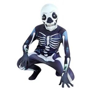 Traje de cuerpo completo para adultos y niños, para fiesta de Halloween, estampado de esqueleto con sublimación, traje zentai