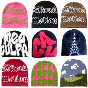 Haute Qualité Personnalisé Avec Logo Y2K Bonnets Acrylique Tricot Chapeaux D'hiver Mea Culpa Jacquard <span class=keywords><strong>Mohair</strong></span> Youth Beanie - Product Image 4