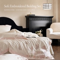 Ensemble de literie Sufang 300TC 100% coton brodé de papillons, 4 pièces, housse de couette, taie d'oreiller, taille king queen, taille personnalisée, qualité OEKO-TEX
