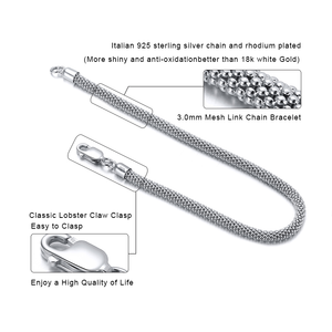 Seven.A Bulk Großhandel nicht trüben Weißgold plattiert 3,0mm Mesh <span class=keywords><strong>Popcom</strong></span> Chain 925 Silber Armbänder für Frauen - Product Image 6