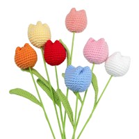 Bunga Tulip Rajut Benang Crochet Buatan Tangan, Tangkai Bunga Tulip Buatan, Dekorasi Meja Rumah, Hadiah Valentine, Tersedia