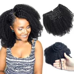 无缠结不可抗拒的remy夹子在头发的延伸120克220克，蒙古卷发在头发延伸为黑人女性