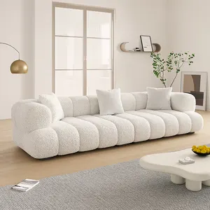 Sofá de tecido de veludo simples, sofá quadrado nórdico de 3 assentos em creme branco e de luxo para sala de estar