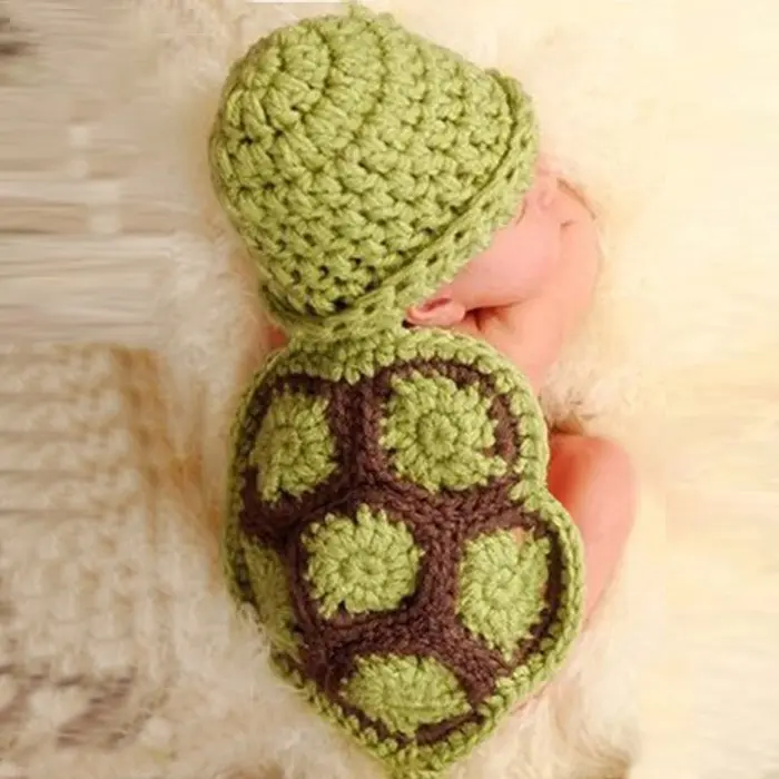 Melk Katoen Nieuwe Baby Jongens Meisjes Handgemaakte Fotografie Romper Schildpad Vorm Baby Kleding Baby Strikken Hoofdbanden