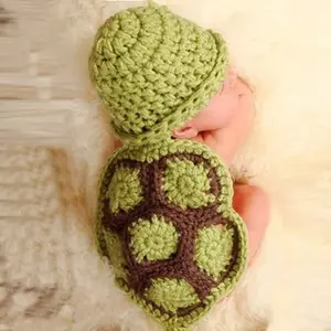 Katun susu baru bayi laki-laki perempuan buatan tangan fotografi romper bentuk kura-kura pakaian bayi pita ikat kepala