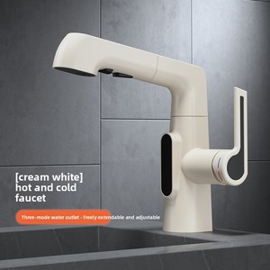 Robinet extractible pour lavabo, eau chaude et froide, lavabo de salle de bain, style crème, réglable, usage domestique - Product Image 3