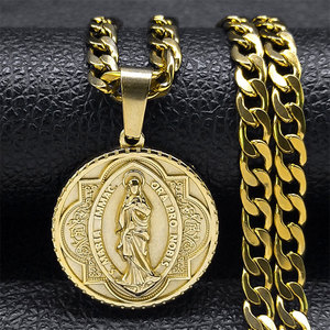 Collier Pendentif Vintage Médiéval en Acier Inoxydable 316L Plaqué Or 14k 18k, Médaillon Doré pour Femmes et Hommes - Product Image 1