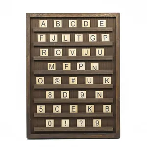 Rustic Wooden Frame Letter Board With Natural Wood Color Wood Tiles Changeable Spelling Letters