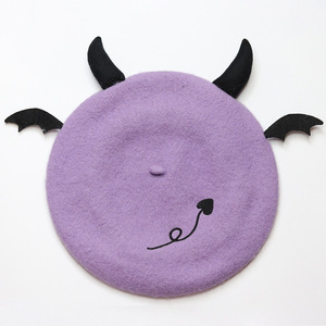 Borete Boina avec broderie personnalisée pour femmes, béret violet <span class=keywords><strong>petit</strong></span> diable mignon et ludique - Product Image 1