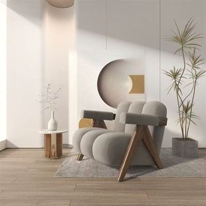 Canapé simple de style crème moderne pour salon <span class=keywords><strong>et</strong></span> bureau, rembourré en éponge, avec pieds en bois massif, idéal pour appartement ou hôtel - Product Image 5